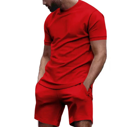 Summer Leisure Fitness Suit Crew-neck T Men Breathable Large Size Sports Short Sleeve Shirt Shorts Suit Men