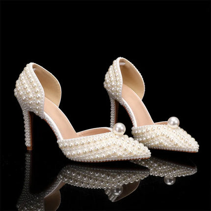 Luxury full pearls Beaded Decoration Women Pumps Elegant Pointed toe Thin High heels Female Wedding Bridal Banquet Prom Shoes