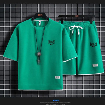 2025 New Fashionable High Quality Waffle 2-piece Men's Shorts Summer Sportswear Men's Fashion Clothing Loose Breathable Daily