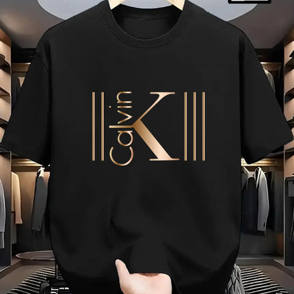 Men's Breathable Sporty Pattern Printed T-shirt Casual and Fashionable Short-sleeved Cotton T-shirt Summer Brand Streetwear Top