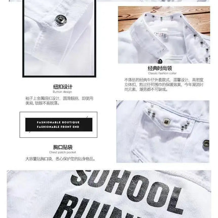 Spring Autumn Mens Denim Jacket + Jeans Pants Set Fashion Single Breasted Coat Trousers Two Piece Denim suit