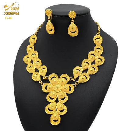 ANIID Indian 24K Gold Color Necklace Set Nigerian Party Bridal Wedding Ethiopian Luxury Dubai Jewelry Wholesale 2024 New Gifts