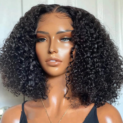 Short Kinky Curly 13x4 Glueless Wigs Lace Front Wig Human Hair Wear And Go Brazilian Remy Wigs Natural Black 4x4 Lace Closure