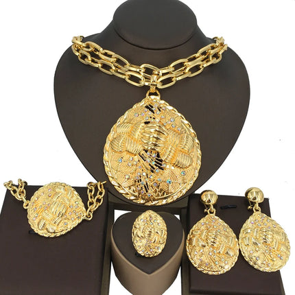 2022 Hot Selling Brazilian Dubai Italian Gold Plated Jewelry Women's Wedding Party Banquet Big Pendant Jewelry Sets FHK13725