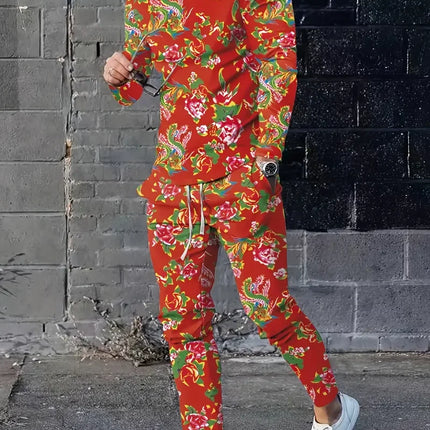 Spring And Fall Men's Long Sleeve Pant 2pcs Sets Red And Blue Striped 3D Print Man Set Everyday Fashion Men Long Sleeved T-shirt