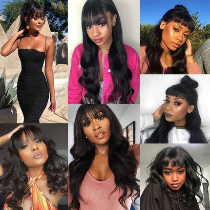 Body Wave Human Hair Wigs With Bangs For Women Full Machine Made Fringe Wig Pre Plucked Cheap Hair Wigs On Sale Clearance