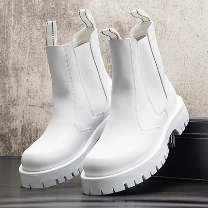 White Men Casual boots Punk High Tops Motorcycle Ankle Boots Height Increasing shoes Zapatillas Hombre