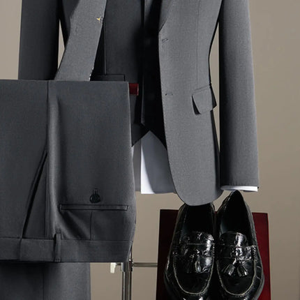 15% high-end wool suit for men, fashionable and stylish wedding, British-style business casual gray-blue suit three-piece set