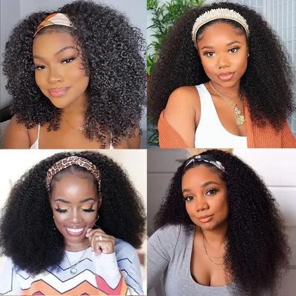 Kinky Curly Headband Wigs Human Hair For Black Women 180% Density Peruvian 10-24 Inch Human Hair Wigs Full Machine Made Wigs