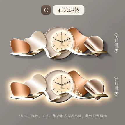 Luxury Wall Art With Built-in Clock Modern Living Room Decor 3D Wall Lamp Creative Sofa Background Painting Home Wall Decor