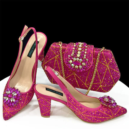 doershow beautiful Italian Shoes And Bag Sets For Evening Party With Stones Italian Leather Handbags Match Bags! HDF1-30