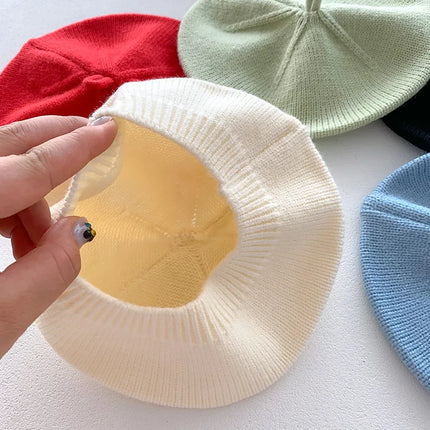 Fashion Baby Knitted Beret Hat Solid Color Children's Warm Hats Autumn Winter Painter Cap For Girls Kids Bonnet Accessories