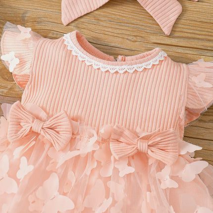 0-3-year-old newborn baby girl summer pink sleeveless lace round neck lace butterfly mesh lovely dress party