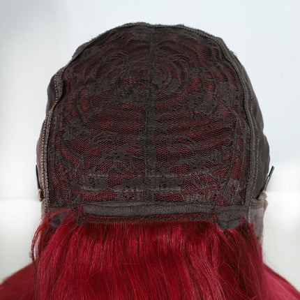 Sleek Burgury Red Staright Wigs With Bangs Human Hair Wig Easy to Go Color Wig Peruvian Straight Human Hair Wigs with Bangs