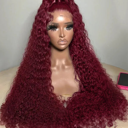 Deep Wave 99J Burgundy 13x6 Transprent Lace Frontal Wig Human Hair 13x4 Curly 30 40 Inch HD Lace Front Wigs Red Wine Water Wave