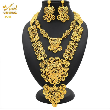 ANIID Indian 24K Gold Color Necklace Set Nigerian Party Bridal Wedding Ethiopian Luxury Dubai Jewelry Wholesale 2024 New Gifts