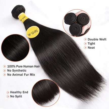 WIGIRL Burmese Bone Straight Human Hair 30 32 Inch Straight Raw Hair Bundles 100% Unprocessed Double Weft Hair Extensions Weave