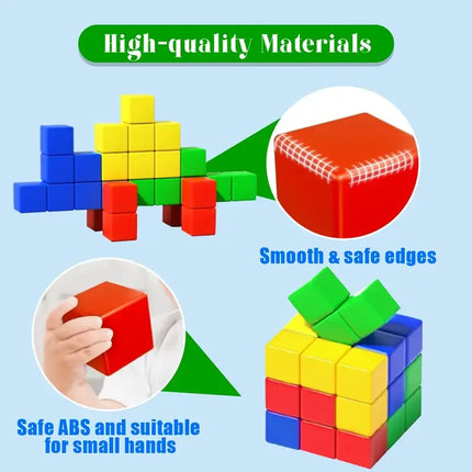 Magnetic cube tile children's toys, magnetic modeling building toys for toddlers, preschool learning, sensory STEM toys, creativ