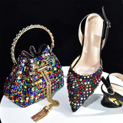 Doershow Charming Shoes And Bag Matching Set With silver Hot Selling Women Italian Shoes And Bag Set For Party Wedding!  HAB1-9