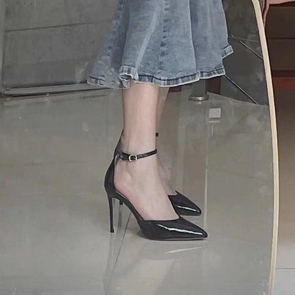 Bla Patent Leather Hollow out Strap High Heels Sandals Women's Pointed Toe Thin Heel Sexy 2025 New Spring Autumn