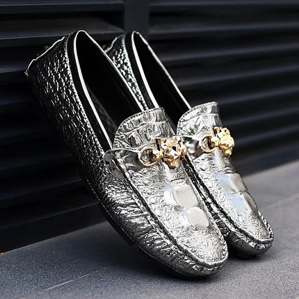 2024 New Stylish Men Big Size 39-48 Casual Moccasins Shoes White Silver Male Formal Business Office Shoes Party Moccasin Loafers