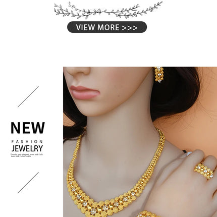 XUHUANG Dubai 2024 Gold Color Necklace Bracelet Jewelry Set For Women Ethiopian Arabic Charm Necklace Choker Set Wedding Gifts