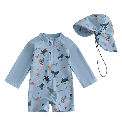 Infant Boys Swimsuit Long Sleeve Zipper Swimsuit Sun Protective Clothing Infant Bathing Swimwear Girls Swimsuit Two Piece