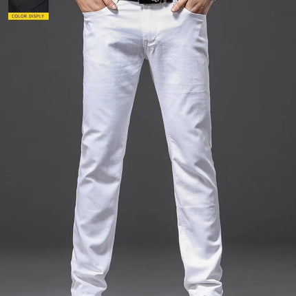 Men White Jeans Elasticity Straight Slim Fit Casual Soft Business Classic Brand Trousers Fashion Advanced Stretch Denim Pants