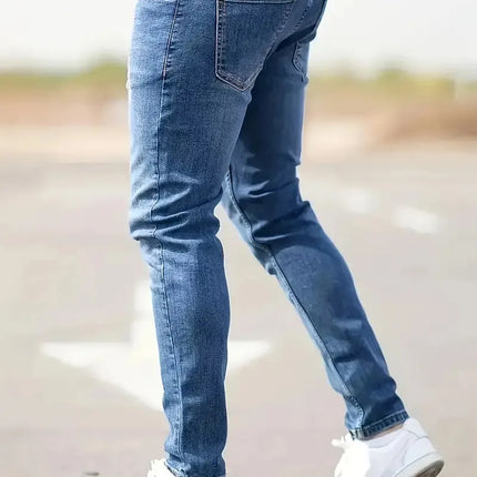 Kakan - European and American High-quality Men's Small Leg Elastic Hole Long Jeans, Street Tight New Jeans