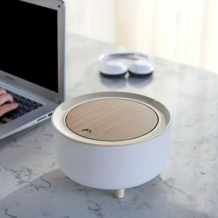 Round Trash Can With Lid, White Garbage Can With Foot, Paper Basket, Waste Bin For Bedroom Kitchen Bathroom Office Living Room