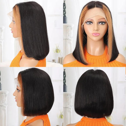 Highlight Colored 13x4 Lace Bob Wig Pre Plucked Peruvian Remy Straight Human Hair Wigs For Women Ombre Short Bob Wig