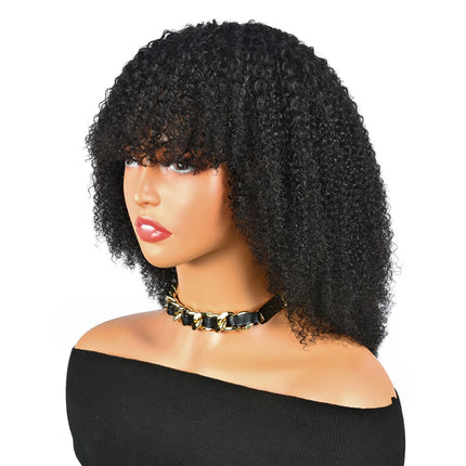 250% Afro Kinky Human Hair Wig With Bangs Machine Made Afro Kinky Curly Wigs For Women Brazilian Glueless Wigs 12“-16“ HairUGo