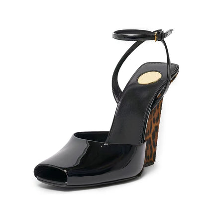 Arden Furtado 2025 Summer Patent Leather peep toe Wedges Sandals Platform Super high heel Belt buckle word-cingulate Sandals