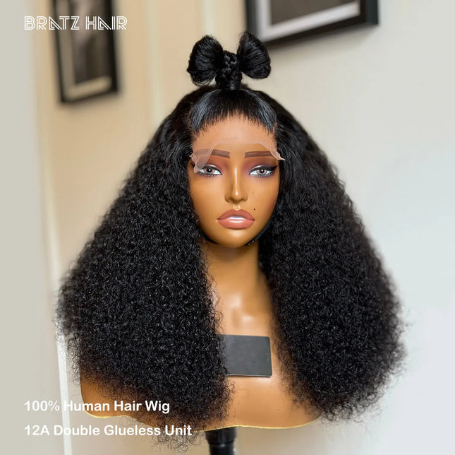 Glueless Double Drawn Kinky Curly Human Hair Wig 12A Natural Color Brazilian Pre Plucked Afro Kinky Curly 13x4 Lace Frontal Wigs
