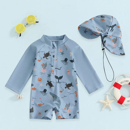 Infant Boys Swimsuit Long Sleeve Zipper Swimsuit Sun Protective Clothing Infant Bathing Swimwear Girls Swimsuit Two Piece