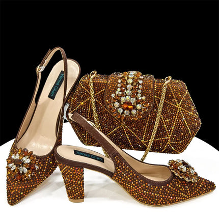 doershow beautiful Italian Shoes And Bag Sets For Evening Party With Stones Italian Leather Handbags Match Bags! HDF1-30