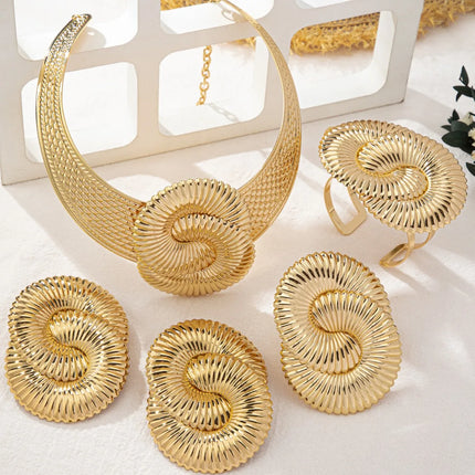 Trendy Exaggeration Bohemian Ocean Wind Party Geometric Sea Snail Symbol Necklace Earrings Bracelet Ring Set Jewelry Accessories