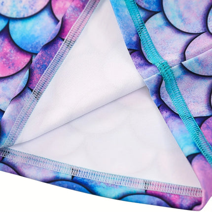 2-Piece Swimsuit Long-Sleeved Swimwear Kids Girl Crew Neck Scale Print Tops & Ruffle Detail Bikini Cut Briefs Swimming Suit 2025