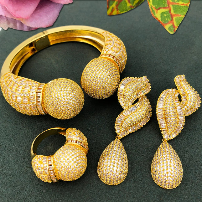 GODKI Famous Brand 3pcs Ball African Dubai Jewelry Sets For Women Wedding Party Zircon Wedding Lagos Bridal Jewelry Gift