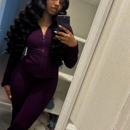 Weird Puss Sporty Casual 2 Piece Set Women Hooded Zipper Turtleneck Jacket+Skinny Straight Pants Matching Trend Workout Suit