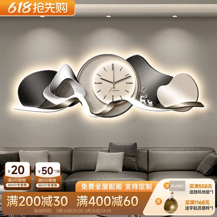Luxury Wall Art With Built-in Clock Modern Living Room Decor 3D Wall Lamp Creative Sofa Background Painting Home Wall Decor