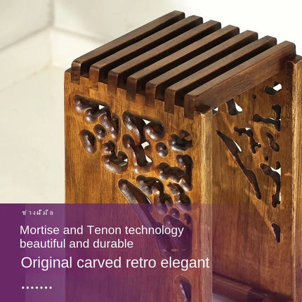 Solid Wood Knife Rack Kitchen Accessories Knife Organizer Wooden Ventilated Drainage Carved Skeleton Mortise and Tenon Design
