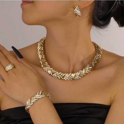 Fashion 18k Gold Plated Jewelry Set Dubai African Choker Necklace Earrings Rings Wedding Bridal Jewellery Sets for Women