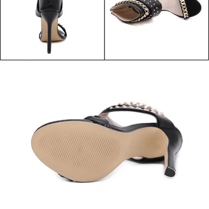 Aneikeh Sexy Rivet Metal Chain Sandals Boots Peep Toe Thin Heel Pumps Gladiator Sandalias Zipper Women High Shoes Summer 2025