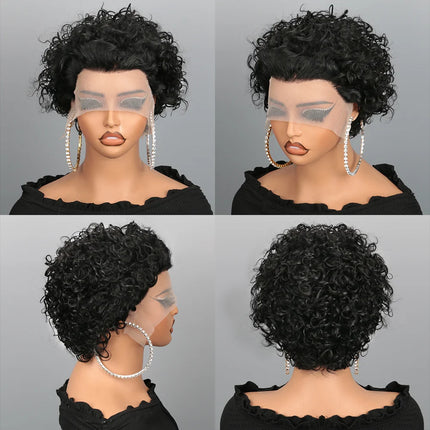 13X4 Short Curly Pixie Cut Wigs Human Hair Transparent Rose Curly Lace Frontal Wigs Human Hair For Black Women