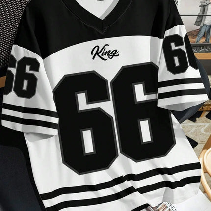 2025 summer new V-neck men's casual T-shirt Chicago letter-printed polyester pullover summer daily outdoor street wear clothes