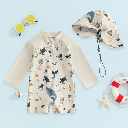 Infant Boys Swimsuit Long Sleeve Zipper Swimsuit Sun Protective Clothing Infant Bathing Swimwear Girls Swimsuit Two Piece