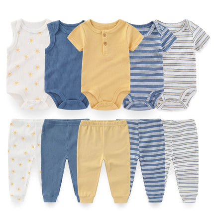 6/9/10Pieces Cotton Baby Boy Clothes Sets Cartoon Newborn Baby Girl Clothes Unisex Bodysuits+Pants Print Sleeveless Bebes