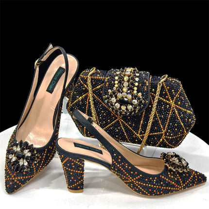 doershow beautiful Italian Shoes And Bag Sets For Evening Party With Stones Italian Leather Handbags Match Bags! HDF1-30