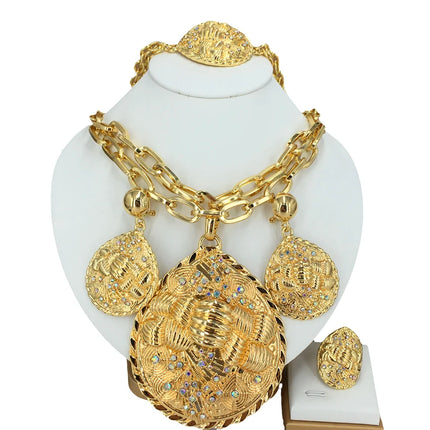 2022 Hot Selling Brazilian Dubai Italian Gold Plated Jewelry Women's Wedding Party Banquet Big Pendant Jewelry Sets FHK13725